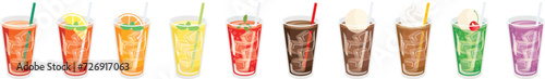 アイスコーヒーやジュースのソフトドリンクのラインイラスト photo