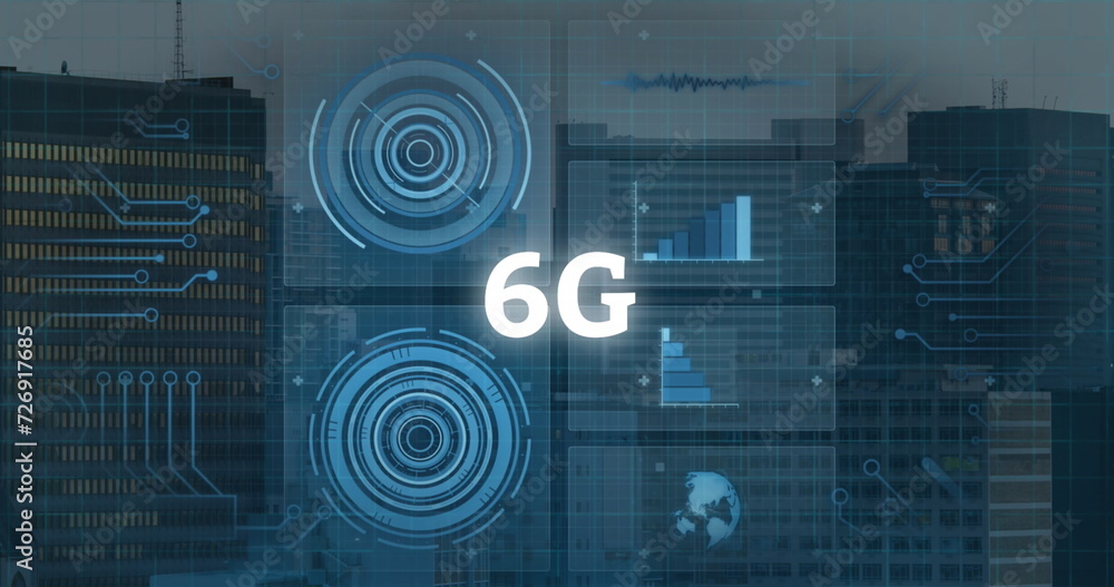Image of 6g text, data processing and computer circuit board Image of 6g text, data processing and computer circuit board