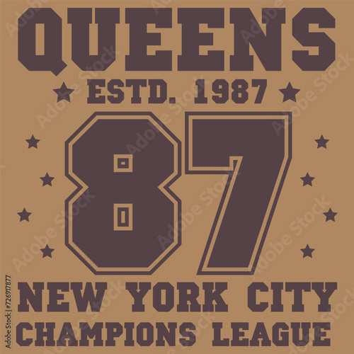 The Queens New York City lettering. T-shirt printing design. Stamp, print for sportswear or streetwear apparel.