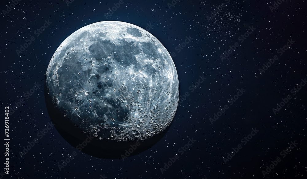 The moon in the starry sky close-up. Hyper-realistic photo. The moon in the starry sky close-up. Hyper-realistic photo.