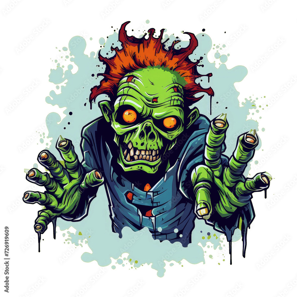 Zombie Walking Dead Halloween monster. Scary Zombie Cartoon Illustration