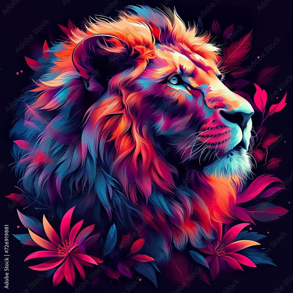 Magic Lion With Flowers Multicolor