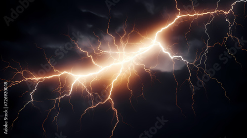 Lightning on the sky, gloomy ominous storm clouds background © jiejie