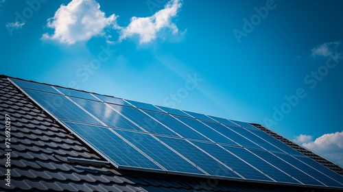 solar panels on a roof with a blue sky