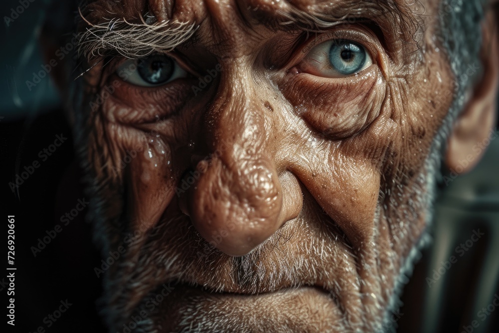 Portrait of an upset old man, with tears in his eyes. Close-up. Hyperrealistic photo