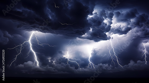 Lightning on the sky, gloomy ominous storm clouds background