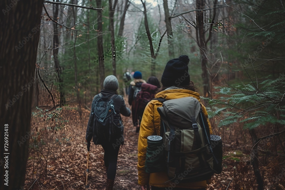 Abenteuer Natur: Junge Gruppe wandert im Wald