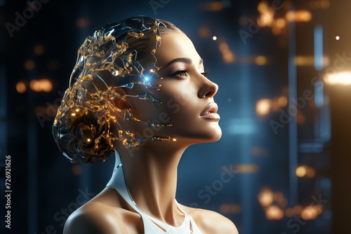 Futuristic portrait of a beautiful woman with a creative hairstyle