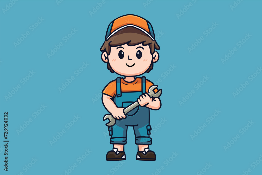 Cute Mechanic Cartoon Character Illustration