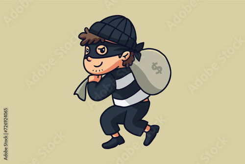 Cute Thief Cartoon Character Illustration