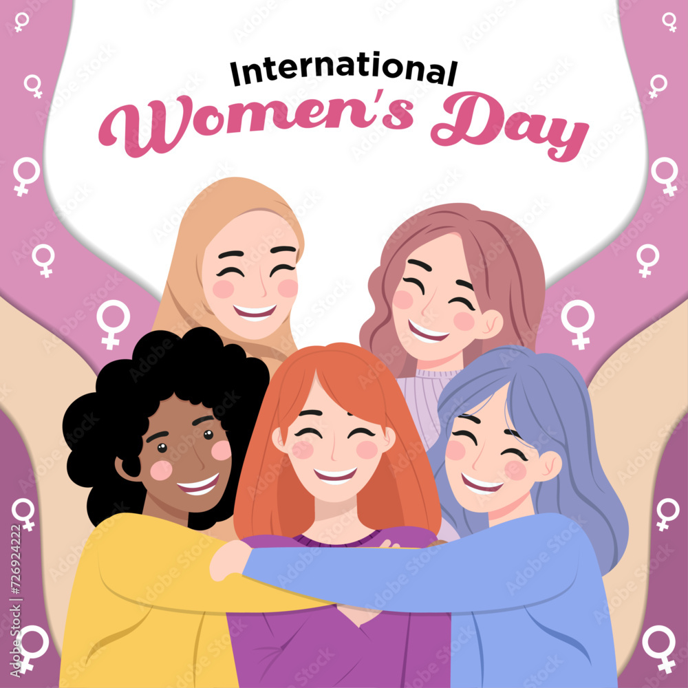 Vector Hand Drawn a Group of Multicultural Women's Illustration Special International Women's Day Vector Hand Drawn a Group of Multicultural Women's Illustration Special International Women's Day