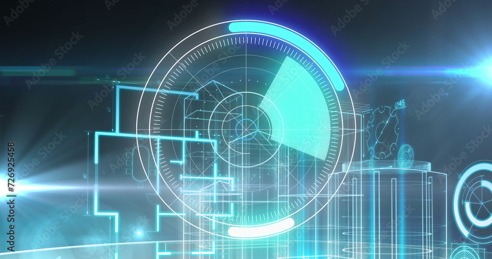 Image of scope scanning and data processing over digital screen Image of scope scanning and data processing over digital screen