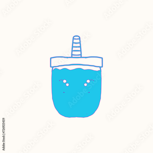 a blue cup with a straw in it