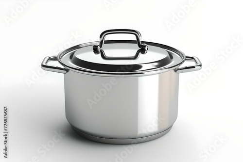 Shiny stainless steel pot on a white background. modern kitchenware for healthy cooking. simple and clean design. high-resolution image suitable for advertising. AI