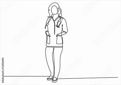 continuous line drawing of male health worker isolated on white background. vector