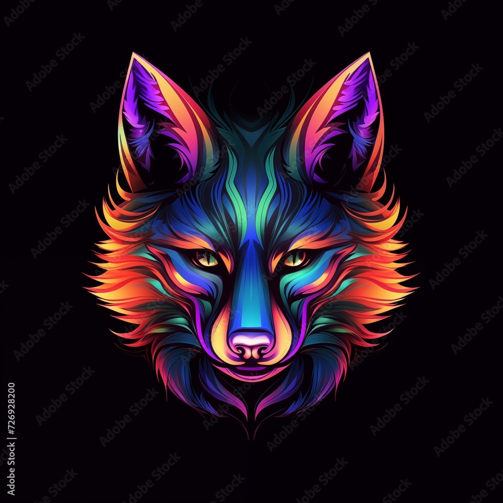 Synthwave Style of Fox Head Isolated on Black Background. Generative AI Synthwave Style of Fox Head Isolated on Black Background. Generative AI
