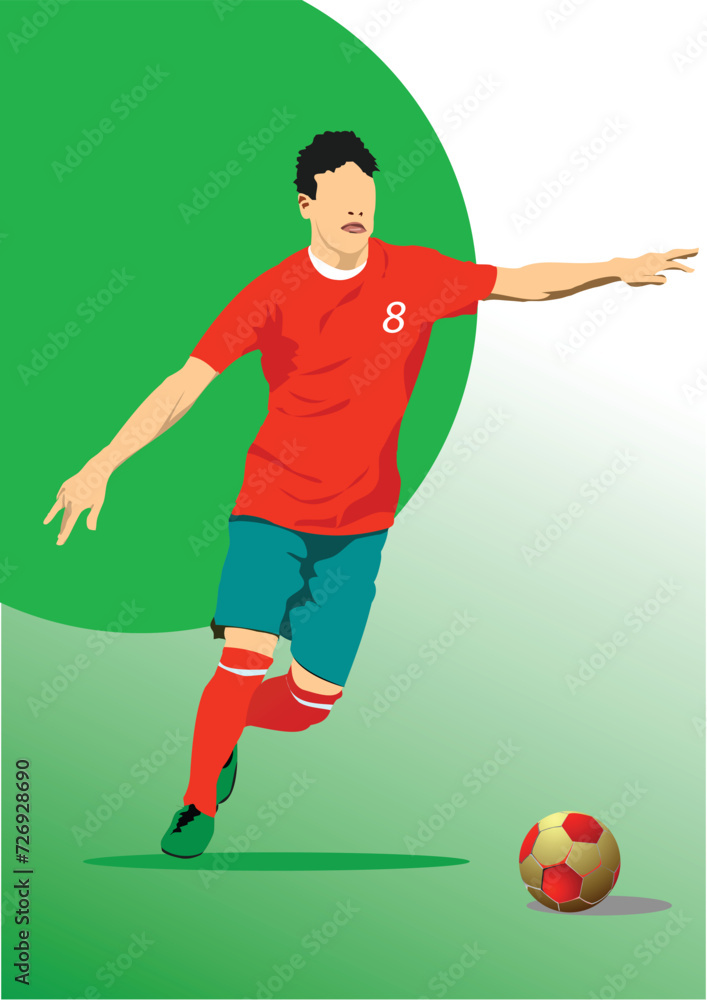  Poster of Soccer (football). Colored Vector hand drawn 3d illustration.