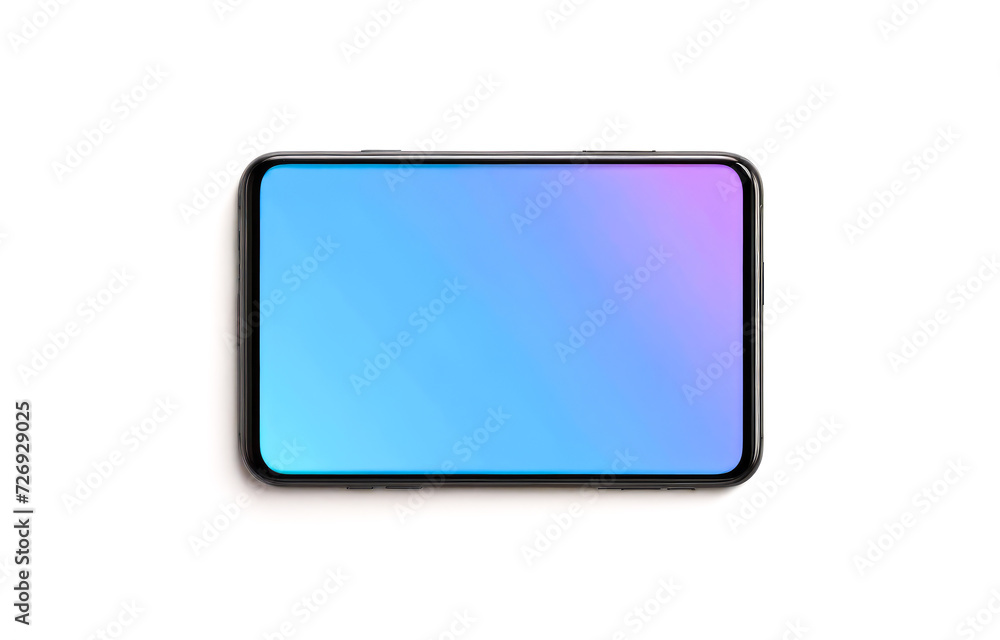 Modern tablet with vibrant blue to purple gradient screen, isolated on white background. Sleek design, thin bezels, glossy finish ideal for showcasing mobile apps. top view Modern tablet with vibrant blue to purple gradient screen, isolated on white background. Sleek design, thin bezels, glossy finish ideal for showcasing mobile apps. top view