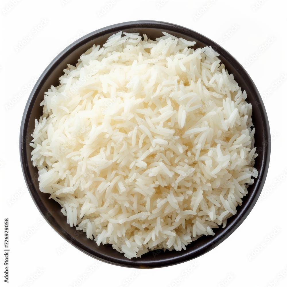 Top view of cooked white rice in a bowl isolated on white background Top view of cooked white rice in a bowl isolated on white background