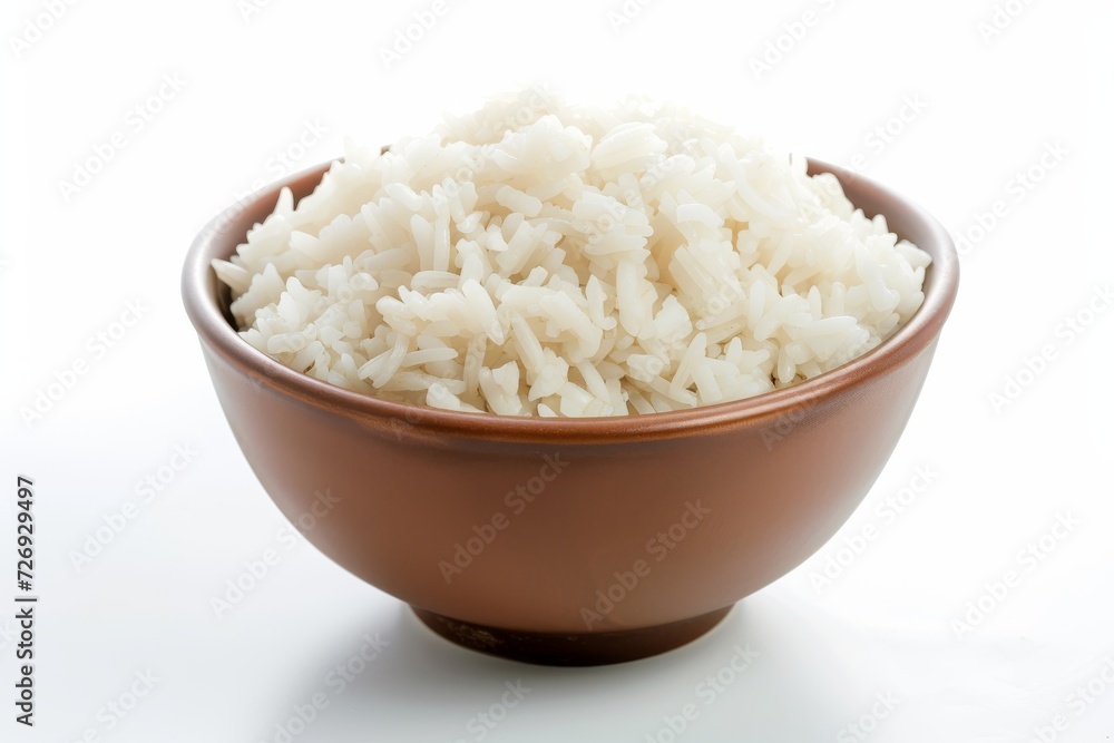 Closeup view of cooked white rice in a bowl isolated on white background Closeup view of cooked white rice in a bowl isolated on white background