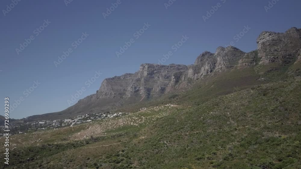 A View Of The Twelve Apostles Mountain Range Stretches At The Coast Of Cape Town, South Africa. Aerial Shot A View Of The Twelve Apostles Mountain Range Stretches At The Coast Of Cape Town, South Africa. Aerial Shot