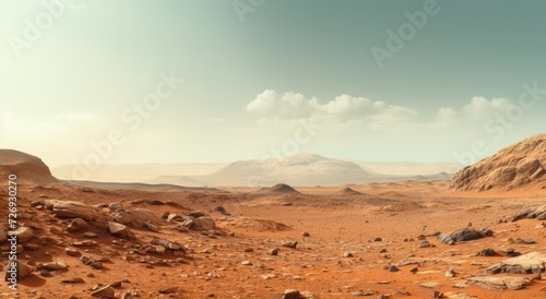 Mars landscape with a rock desert under sky © Eyepain