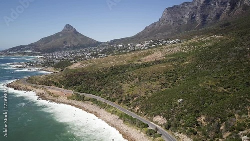 Cape Town, South Africa - The Coastal Road Alongside the Twelve Apostles, Offering a View of Camps Bay - Aerial Drone Shot