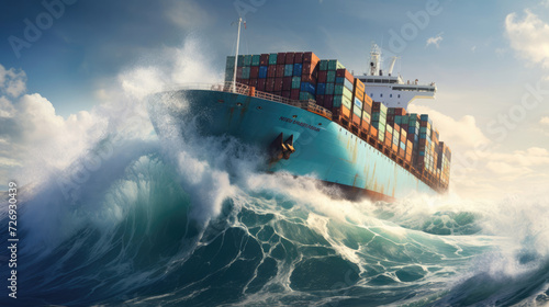 A cargo ship plowing through the waves, carrying goods across continents