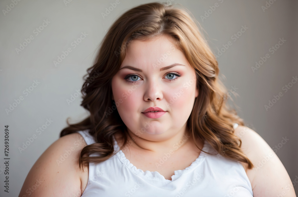 Fototapeta premium Portrait of fat woman over white background