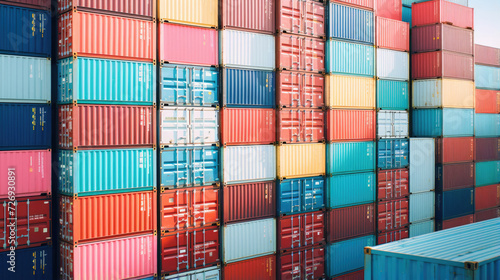 The intricate patterns of containers neatly stacked on a cargo ships deck