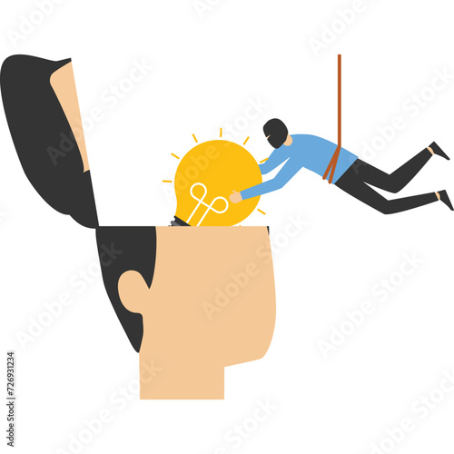 Steal light bulb idea from businessman head, Vector illustration design concept in flat style

