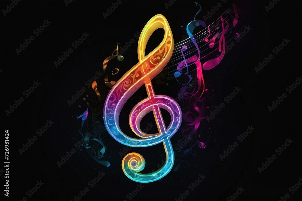 Fototapeta premium Musical Notes Background with Treble Clef Illustration – Elegant Design for Artistic Music Decoration and Composition in Light and Dark Tones