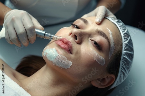 Health and Beauty Session: A woman receiving a relaxing treatment in a spa, attended to by a skilled professional in a salon setting
