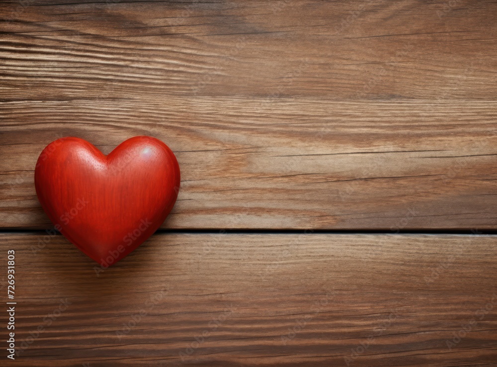 Red heart on wood background