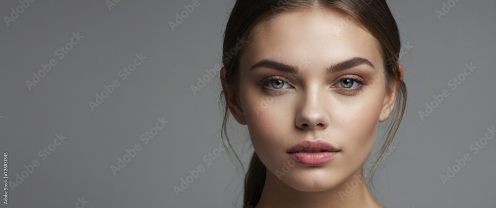Captivating Woman's Studio Portrait Embracing Beauty, Fashion, and Natural Glamour with Fresh, Clean Skin and Sensual Makeup Captivating Woman's Studio Portrait Embracing Beauty, Fashion, and Natural Glamour with Fresh, Clean Skin and Sensual Makeup