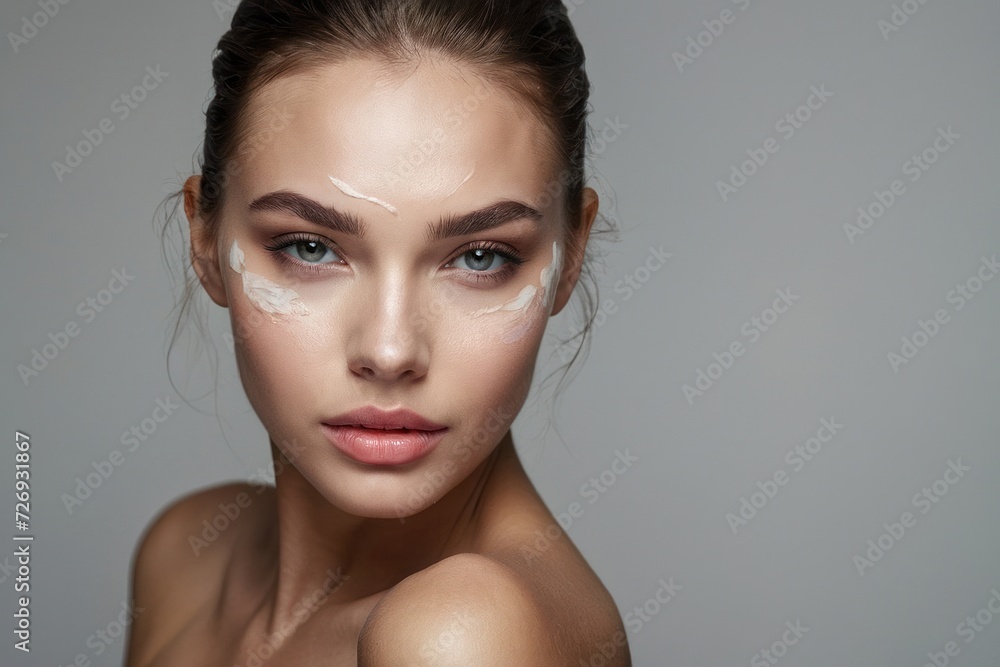 Captivating Woman's Studio Portrait Embracing Beauty, Fashion, and Natural Glamour with Fresh, Clean Skin and Sensual Makeup Captivating Woman's Studio Portrait Embracing Beauty, Fashion, and Natural Glamour with Fresh, Clean Skin and Sensual Makeup