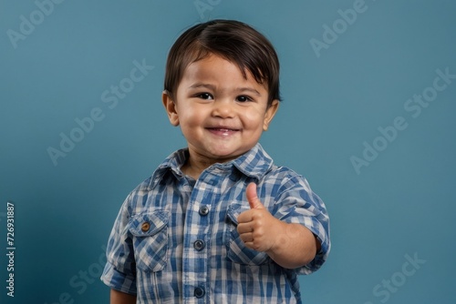 Smiling Child and Boy Expressing Happiness with Thumbs Up and OK Sign in a Studio Portrait, Radiating Joy and Success