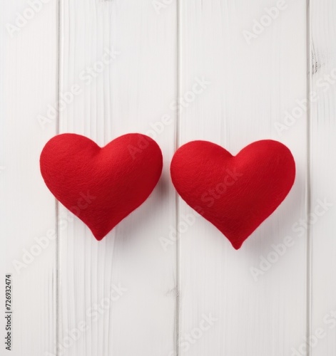 Two fluffy hearts on a wooden background