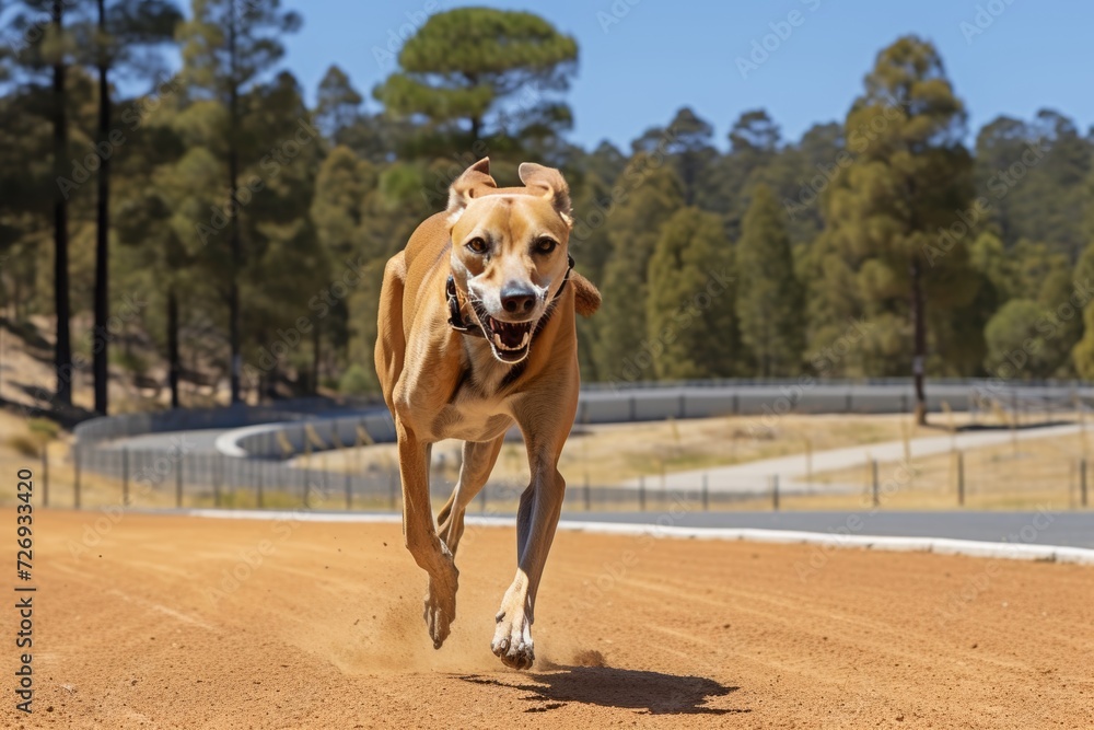 Greyhound dog running on track