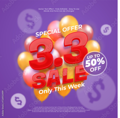 Gradient text effect 3 march shopping day banner template