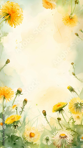 Watercolor colorful spring flowers background with empty space for text. Boho wallpaper floral. 
