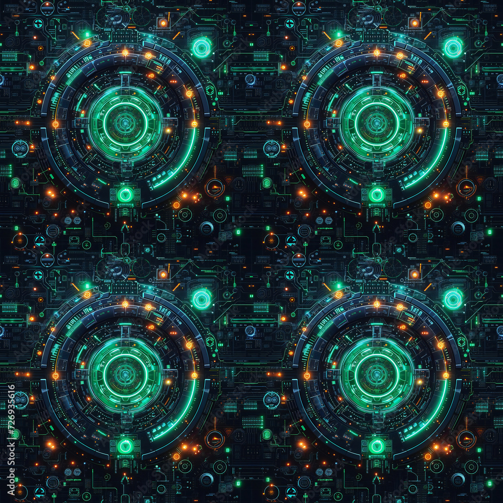 Obraz premium Sci-Fi Mechanized Circuitry Arrangement. Seamless Repeatable Background.