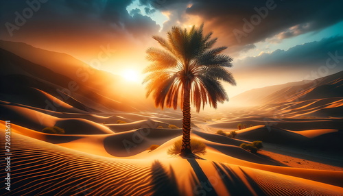 Desert landscape at sunrise or sunset.