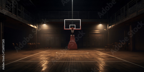 Basketball Court With Mid-Court Basketball Hoop