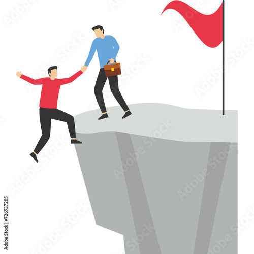 Help and assistance concept of businessman climbing on mountain, Vector illustration design concept in flat style