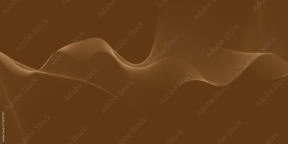 Abstract wave lines dynamic flowing gray light isolated on dark brown background. 