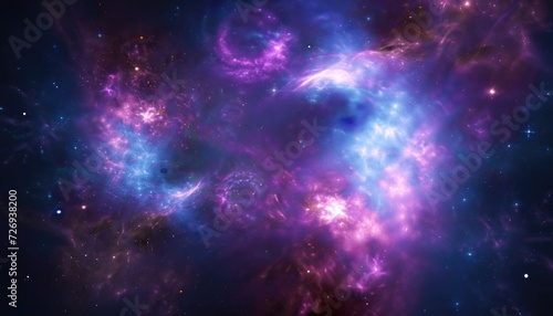 Space background. Colorful fractal blue and violet nebula with star field. 3D rendering