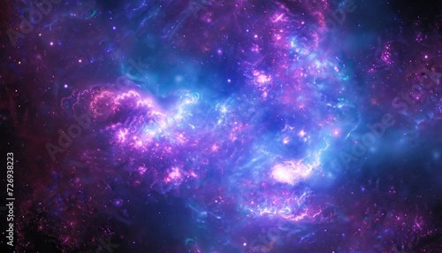 Space background. Colorful fractal blue and violet nebula with star field. 3D rendering