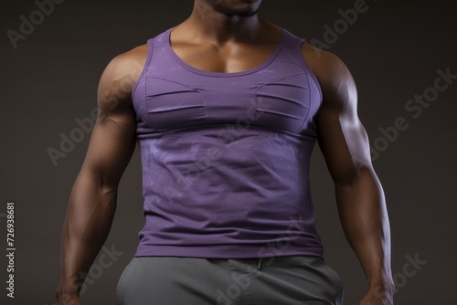 Fit afro american fitness model flaunting chiseled abs in stylish purple top for sale © sorin