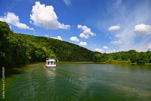 Brno Dam - Czech Republic. Beautiful Czech landscape with forests, lake and blue sky. Recreational area for sports and entertainment.